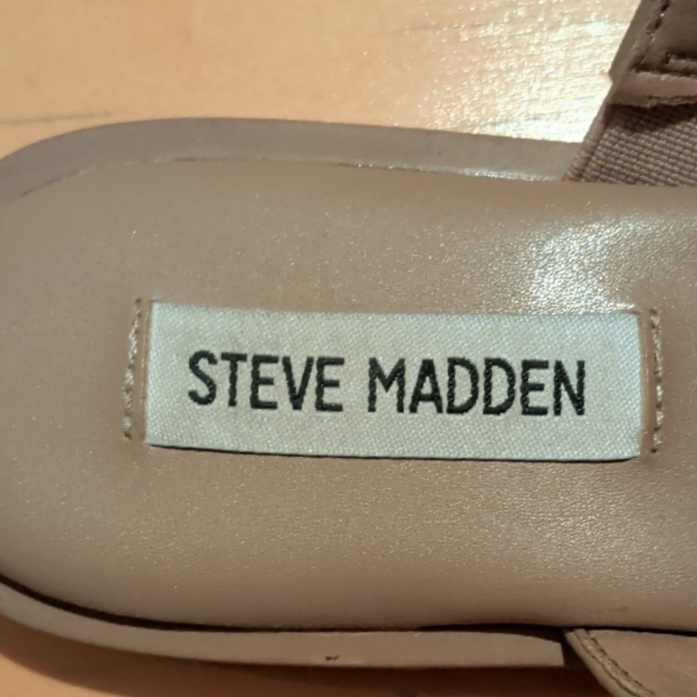 Steve Madden Ariellah Chain Sandals 6.5M Taupe Square Toe Slides - Picture 5 of 8